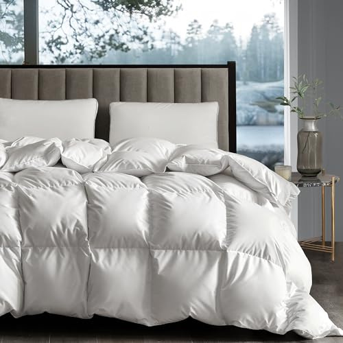 Hotel Grand White Goose Down Fiber Comforter King Size - Extra Warmth Goose Down Fiber Duvet Insert King, Hotel Collection Bedding Comforter for Cold Weather 65oz, 106 x 90