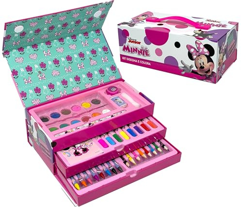 Mallette de Coloriage Fille pour fan de Minnie - Coffret Dessin et Peinture 52 Pièces avec Feutres, Crayons - Idée Cadeau Enfant