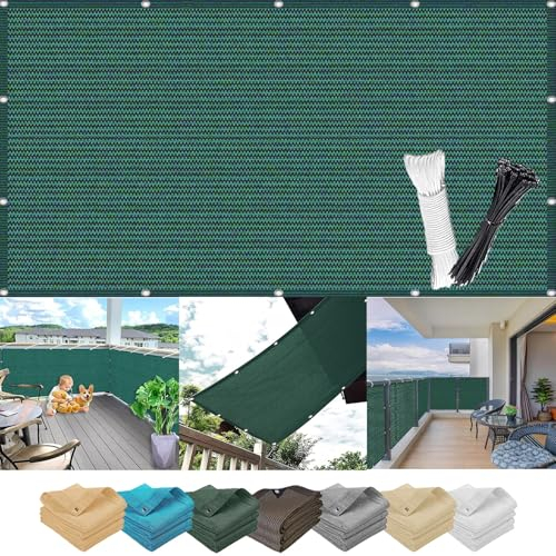 Sichtschutz Balkon 1.1 x 9.5 m, Windfest, Wetterbeständiges Und Pflegeleichtes, Schnelltrocknend, Balkonfächer Balkon Sichtschutz, mit Ösen Kordel, für Balkon, Grün
