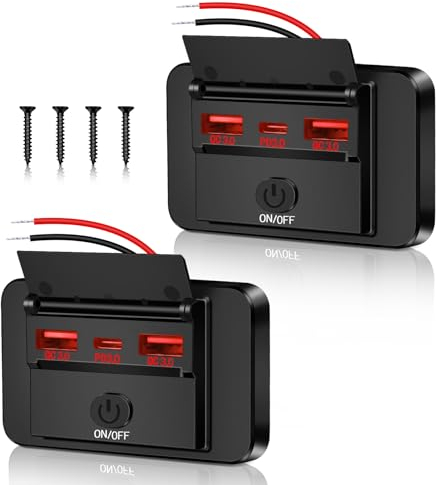 Daakro Presa USB 12 V Dual QC3.0, USB A e C, Con Interruttore e Luce Rossa, Ricarica Rapida per Auto, Moto, Camion, Camper, Roulotte 12 V/24 V