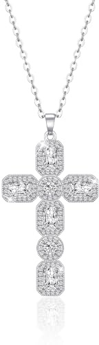 Linawe Kreuzkette Kreuz Kette Halskette Damen, Simulierter Diamant Geburtsstein Kristall Kettenanhänger, Modeschmuck Jewelry Erhältlich in Gold, Silber und Roségold