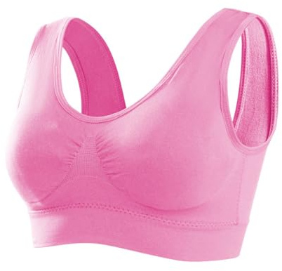 Memoryee Reggiseno Sportivo Donna Imbottito Sostegno Forte Elasticizzato Taglie Forti Senza Ferretto Push Up per Yoga Vogatore Golf Palestra Fitness Corsa 1 Pezzi Rosa 4XL