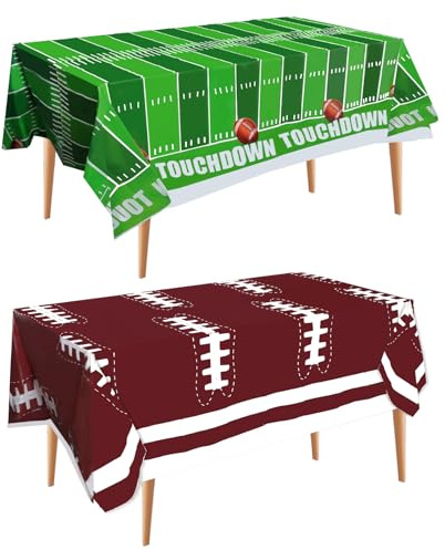 2pcs Plastic Football Tablecloth Football Theme Party Not Reusable Football Birthday Party Decorations Football Party Table Cover for Superbowl Football Birthday Games Party Decoration 54x108 inches