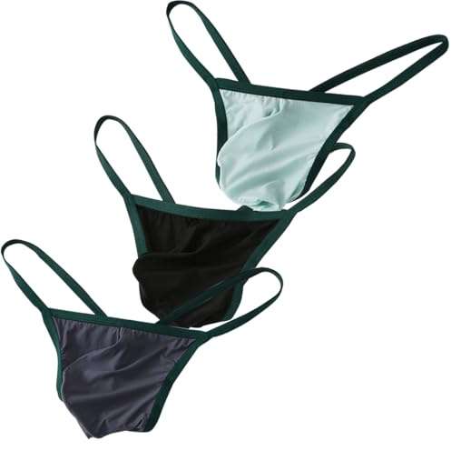 TAPUU Mens Micro String Thong Underwear Sexy (Black/Grey/Lightgreen 3-Pack, Medium)