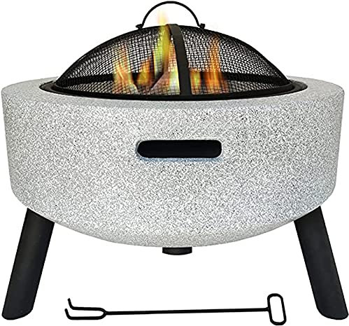 bttllke Pozzo del Fuoco all'aperto in Cemento Rotondo e pozzo del Fuoco a Legna BBQ Grill Pozzo del Fuoco Ciotola riscaldatori con griglia Camino 3 in 1 per falò Barbecue i