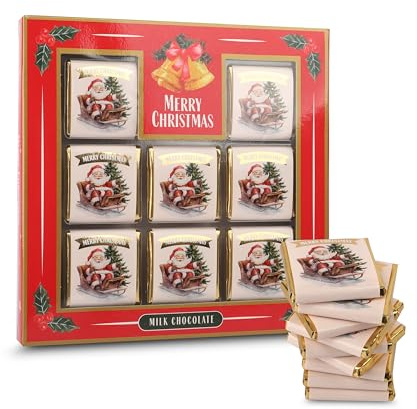 Becky´s Weihnachtsgeschenkbox 55g – 9 Mini-Schokotafeln à 6,1g aus zarter Milchschokolade mit fröhlichem Weihnachtsmann-Motiv – Schöne Geschenkidee für Advent, Nikolaus & Weihnachten