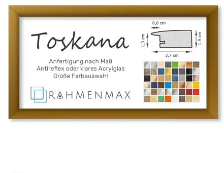 RahmenMax® Toskana Bilderrahmen Bildmaß 40x100 cm zum Aufhängen/Maßanfertigung möglich/MDF Posterrahmen in Gold schlicht mit Acrylglas Antireflex/Puzzle Rahmen