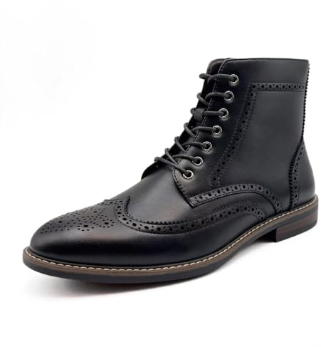 Finishing & Sewing Botas de vestir con punta de ala para hombre, estilo clásico brogue, zapatos de vestir Oxford con cordones