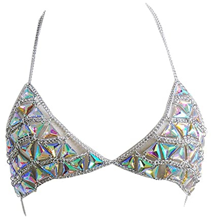 LXJLXD Körperkette-Bra Acryl-Pailletten, Körperhalter, rückenfrei, Pailletten, Kette, Bra, Strand, Körperschmuck, verstellbare Brustkette