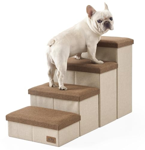 COZY KISS Hundetreppe für Kleine Hunde mit Stauraum, Breite Haustiertreppe Faltbare für Bett und Couch, Hunderampe mit Rutschfestem Boden, Lecksichere (Braun, 43x97x56cm, 4)