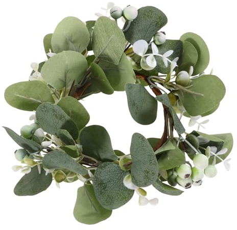 Cabilock Kerzenring Kerzenteller Denkmal Flackern Weihnachtsgirlande Kerzentablett Mini-eukalyptuskränze Goldene Leuchter Kerzenhalter Led Teelichter Runder Grüner Kranz Kuchen Seidenblume