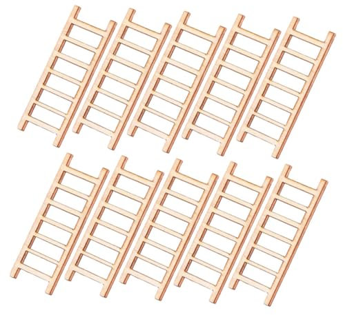 Toyvian 10pcs Miniature Wooden Doll House Ladders for Doll Accessories Diy Photo Props Mini Garden Simulation Ladder Decor for Sand Table Landscape Model