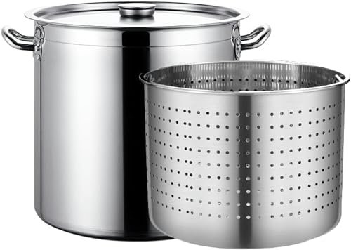 Marmite en Acier Inoxydable Robuste 27QT/45QT/63QT Grande marmite à écrevisses, Fruits de mer, friteuse à Dinde avec passoire pour la Maison et l'extérieur, 45 x 45 cm