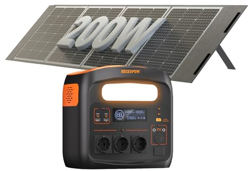 NECESPOW Solargenerator mit 200W Solarpanel, Tragbare Powerstation 1024Wh, 1800W, AC Steckdosen, PD100W, LiFePO4 Akku, für Camping, Wohnmobil, Stromausfälle, Outdoor