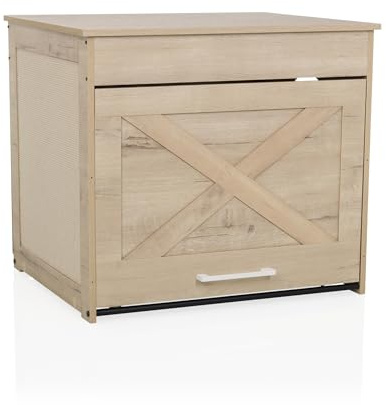 hjh LVING Katzenhaus für Daheim, 60x50x53,2 cm Kitty PAWBOX 1 Schrank für Katzenklo Katzenbett, Katzenhöhle bis 30 kg belastbar, Eiche