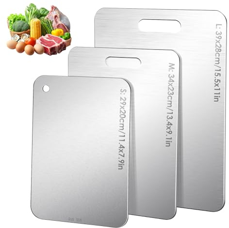 3PCS Titanium Cutting Board Set, 316 Stainless Steel Chopping Board, Cutting Boards for The Kitchen, Dishwasher-Safe, Double-Sided Food Grade Metal Chopping Board for Meat, Fruit, Vegetables