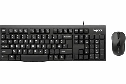 Rapoo X1800S kabelloses Tastatur-Maus Set Wireless Deskset 1000 DPI Sensor 12 Monate Batterielaufzeit ergonomisch für Links- und Rechtshänder BE-Layout AZERTY PC & Mac - schwarz