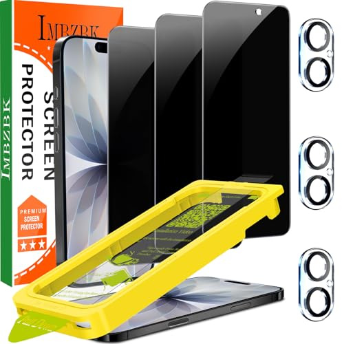 IMBZBK Verre Trempé pour iPhone 17 Anti Espion, Dépoussiérage Automatique, avec Protection Camera Objectif, Dureté 9H+ Vitre Protection Écran, Qualité Militaire, Anti Rayures, 3+3 Pièce