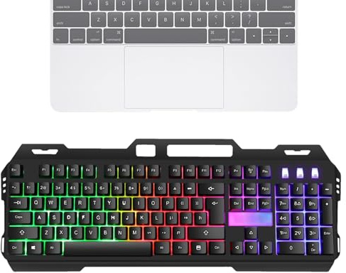 Clavier de Jeu mécanique – Clavier esthétique à rétroéclairage LED RVB | Clavier de Bureau Ultra Compact | Console à Panneau métallique élégant pour Ordinateur, Bureau, Maison (Blanc/Noir)