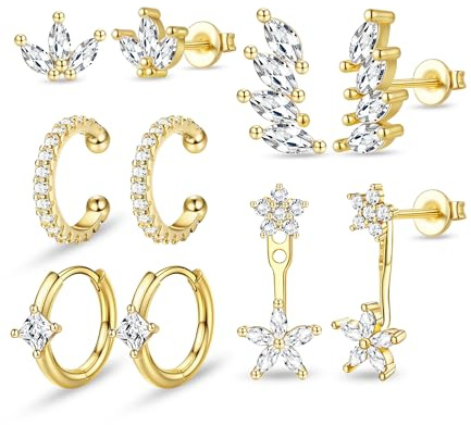 jagosen 5 Paires Boucles D'oreilles Femme Créoles Plaqué Argent 925/Or Hypoallergéniques Ear Cuff Avec Zircon pour Femme