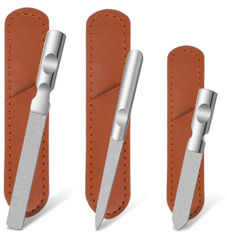 YBEATY Stainless Steel Nail File Reusable Anti Slip Fingernail Files Double Sided Metal Manicure Toenail File Travel Durable Pedicure Care Tool with Leather Case for Men Women Home Salon