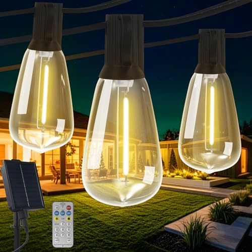DGE Solar Festoon Lights Outdoor 14.6M/48FT Solar String Lights Waterproof,with 8 Modes & 15 ST38 Bulbs Shatterproof,IP65 Waterproof Patio Lights for Outside,Gazebo, Backyard, Balcony, Party