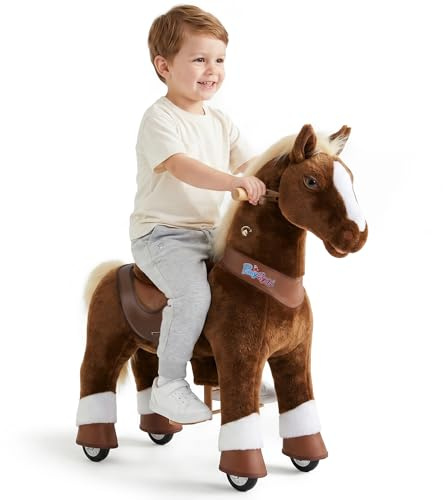 PonyCycle Caballo de Montar para Niños Talla 3 para 3-4 Años con Sonidos Realistas, Caballo Balancín Mecánico, Modelo Y, Caballo Marrón con Ruedas, Niños - Y374