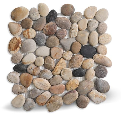 Adolif Braune Stein-Kieselstein-Mosaikfliesen, 30,5 x 30,5 cm, Stein-Kieselstein-Rückwand für Badezimmer, Küche, Dusche, Böden und Wanddekoration und Außenbereiche, 5 Stück