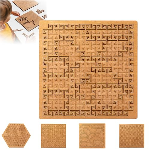 Fractal Tray Puzzles, Hard Difficult Wooden Jigsaw Puzzles, Unique Irregular Creative Labyrinth, Portable Reverse Thinking Challenging Irregular Jigsaw with Frame No Image Puzzle (B)