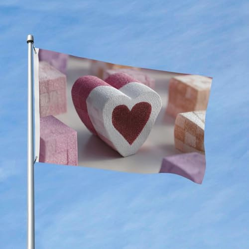 Bandera de 90 x 150 cm para decoración de jardín, bandera resistente con forma de cubo de corazón, bandera para exteriores con 2 ojales, banderas de bienvenida para vacaciones y todas las estaciones