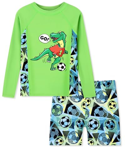 Ghteas Boys Two Pieces Swimsuit Set Long Sleeve Kids Rash Guard Dinosaur Boys Bathing Suit for Beach Trip Holiday Essentials Water Sports Beach Swim Suits for Boys Swimsuit Size 8