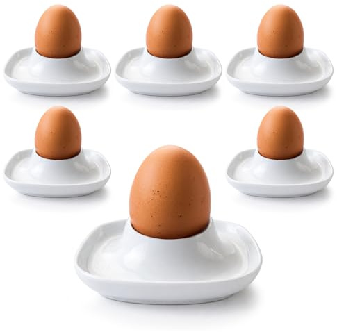 com-four® 6x Äggkoppar i Keramik, vita hållare för bord eller kök, diskmaskin och mikrovågssäkra, modernt set (6 stycken - Modern)