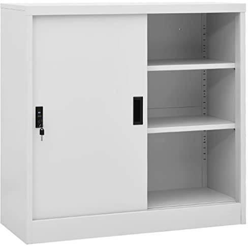 mtlskopl Armadio da ufficio con porta scorrevole, grigio chiaro, 90 x 40 x 90 cm, in acciaio per ufficio, durevole, serratura e ripiani regolabili in altezza, per studio, ufficio, corridoio