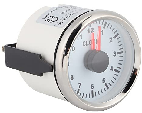 Naroote Bilklocka Urtavlor Universal 0-12 Timmars Klocka Mätare för Båt Yacht Röd Bakgrundsbelysning 52 Mm Automatisk Klocka för Bil, Båt, Motorcykel (Vit urtavla Silver)