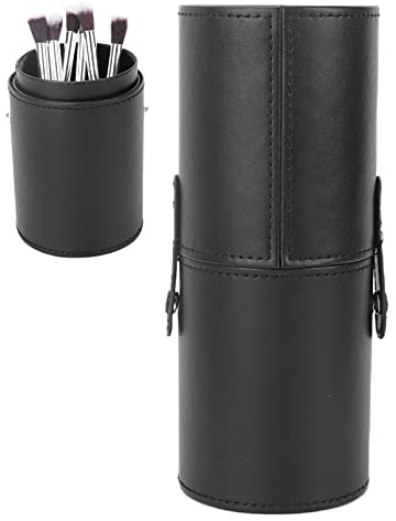 Support pour pinceaux de maquillage en PU, rangement portable pour pinceaux de maquillage, organisateur d'outils cosmétiques avec couvercle pour filles (noir)