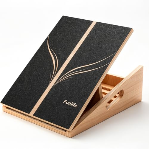 FunLife Planche d'étirement en bois Slant Board, série Flow, étireur de mollet réglable en 5 positions de 15 ° à 35 °, planche extensible antidérapante pour mollets, tendon d'Achille, mobilité, yoga