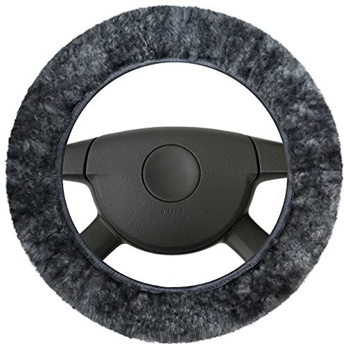 Walser Lammfell Lenkradbezug Anthrazit Lammfell, Winter Lenkradwärmer, Auto Lenkradschutz, Weicher Lenkradschoner