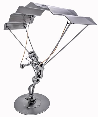 STEEMO Schraubenmännchen Figur: Gleitschirm Paragleiter Geschenk - Metall-Kunst Skulptur, Stahl, grau 26x12x26 cm