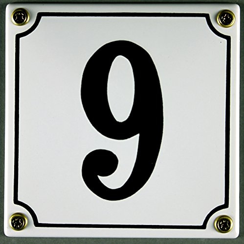 Buddel-Bini Versand Emaille Hausnummernschild - Wählen Sie Ihre Nummer - Zahlen 1 bis 30 verfügbar - weiß/schwarz 12x12 cm - sofort lieferbar! Wetterfest und lichtecht