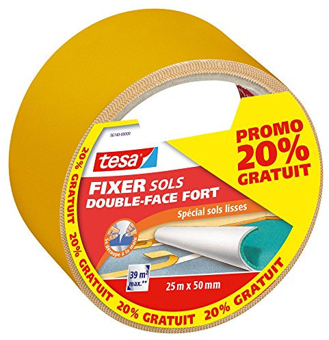 tesa Ruban Adhésif Double Face Universel - Ruban Adhésif Polyvalent pour la Fixation de Tapis, pour les Travaux Manuels et la Décoration Intérieure - 25 m x 50 mm