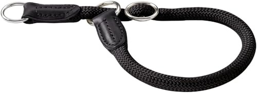 HUNTER Freestyle Dressurhalsung für Hunde | Tau mit Lederkappen, Stufenlos verstellbar, mit Zugstopp, leicht und robust, Farbe: Schwarz, Größe: XL