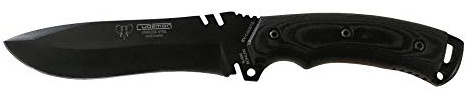 Cudeman Cuchillo 291-N Boina Verde CADETE Hoja de Acero Böhler N-695 pavonada en Negro y empuñadura de micarta Negra de 12,5 cm para Caza, Pesca, Supervivencia y bushcraft + Portabotellas Regalo