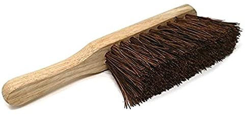 Srendi® Large Strong Metal Dustpan and Brush Set Soft or Stiff Brush Black Dust Ash Pan Coco Fibre Hand Brush Heavy Duty Solid FSC Wood, Sweeping and Scrubbing Wooden Brushes (Single Hard Brush)