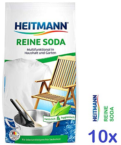 Heitmann Reine Soda Vielzweckreiniger für Haushalt, Küche, Bad und Garten: Zugabe zu Spül- und Putzmittel gegen unangenehme Gerüche, ideal bei Grünalgen an Steinplatten, Holzwänden, Zäunen, 10 x 500g