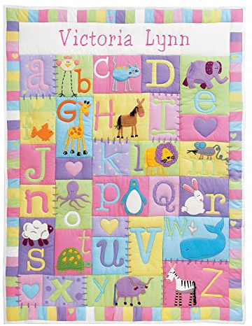 Let's Make Memories Personalized Baby Quilt - 3D Applique & Embroidered Name - Heirloom Keepsake for New Baby Shower - Textured Details - Alphabet & Animals - Nursery Decor - 42x32 - Pastel