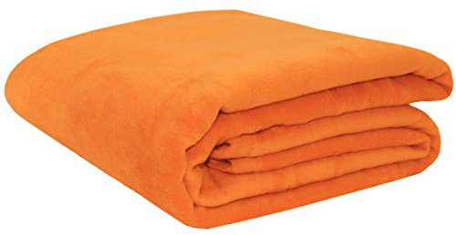 ZOLLNER Kuscheldecke flauschig in 220x240 cm - weiche und langlebige Sofadecke in orange - waschbar bis 40°C - Mischgewebe - mit elegantem Einfassband - Hotelqualität - Oeko Tex® Zertifiziert