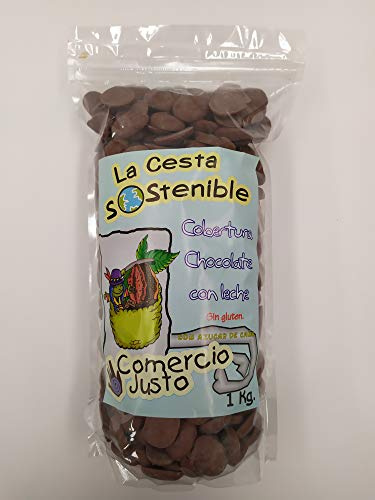 2 UNIDADES DE 1KG DE COBERTURA DE CHOCOLATE CON LECHE DE COMERCIO JUSTO(FAIR TRADE) LA CESTA SOSTENIBLE.