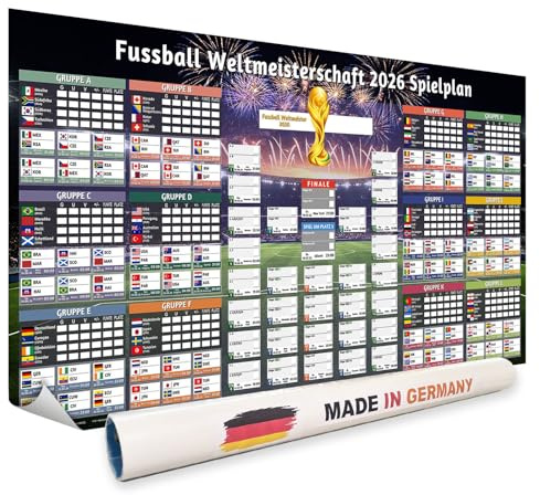 CoolChange XXL Fußball WM Poster | 120x60cm | Spielplan Weltmeisterschaft 2026 USA Kanada Mexiko | gerollt, zum selbst eintragen, Fanartikel