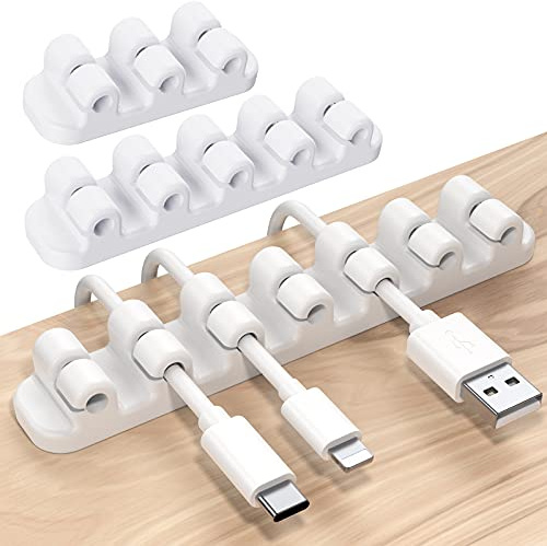 SOULWIT 3 Pezzi Supporto per Cavi Aggiornato, Organizer a Clip per Cavo, Silicone Autoadesivo Gestione del Cavo, per Cavo di USB Cavo di alimentazione Cavo da comodino PC Ufficio Casa(Bianco)