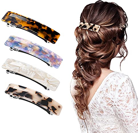 Kiiwah 4 Stück Französische Haarspangen 8.5cm, Automatisch Klassische Haarspange Groß Haarclip Vintage Haarschmuck für Damen Mädchen Dünnes und Dickes Haar
